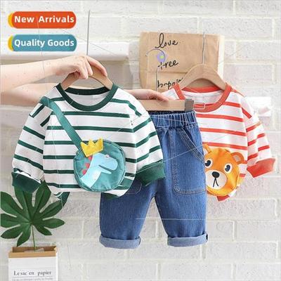 2023 fall new striped crossbody bag long-sleeved two-piece s