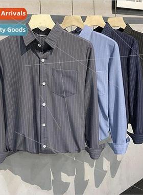 2022 spring and fall black loose striped shirt mens long-sle
