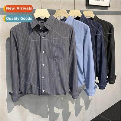 2022 spring and fall black loose striped shirt mens long-sle