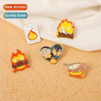 Cartoon anime brooch cute matches small flame metal badge an