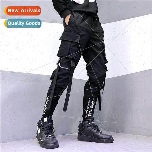 Leg embroidery work pants mens new dark nd large pockets flu