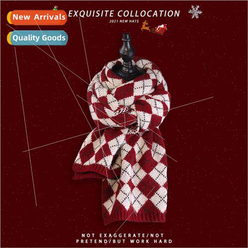 2021 new Christmas red checkerboard checkerboard scarf stude