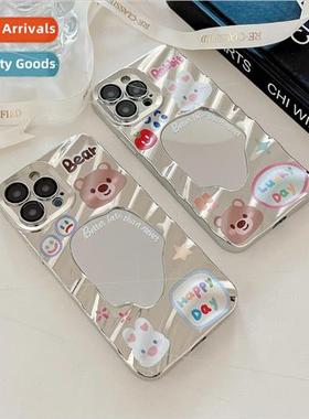 Mirror cartoon rabbit bear text 适用 iPhone 12 Apple 14 ProM