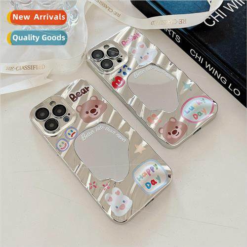 Mirror cartoon rabbit bear text 适用 iPhone 12 Apple 14 ProM