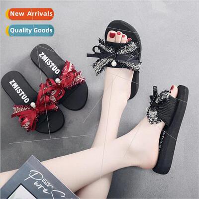 Summer new elastic cloth with slope with a word ladies sanda