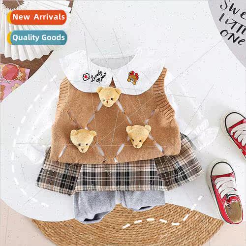 Childrens suit 2023 fall new girls sweater shirt suit colleg