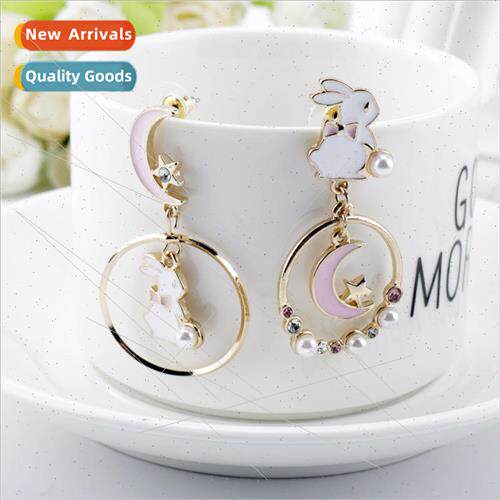 Creative cartoon new sweet girl rabbit fashion earrings moon