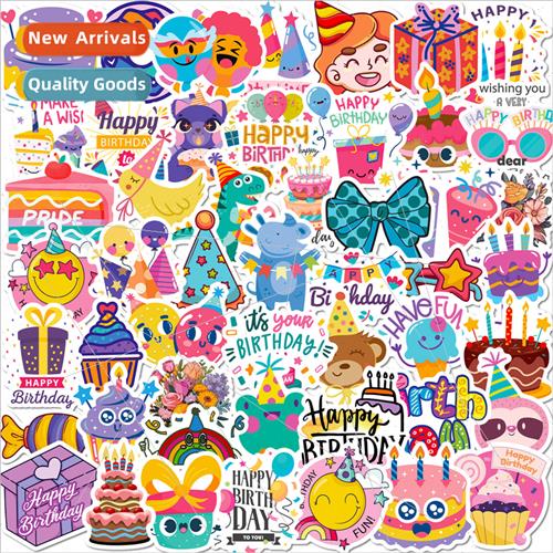 50 Happy Birthday Party Doodle Stickers Birthday Party Cake