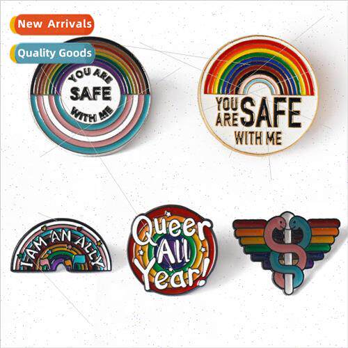 New creative rainbow brooch I AM AN ALLY letters metal oil d