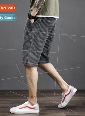 Striped jeans mens summer thin section loose stch five-minut