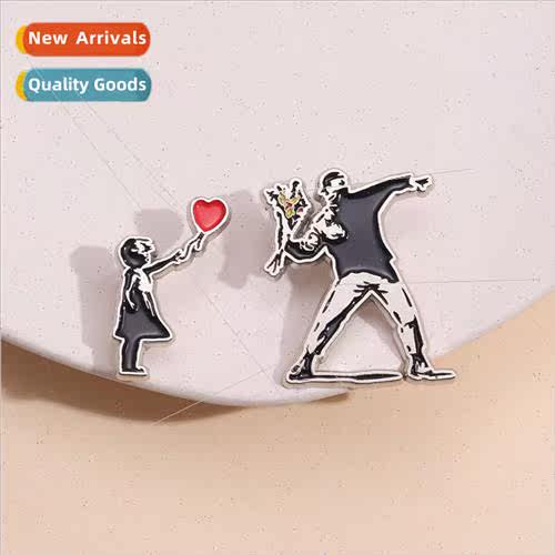 Vintage band around cartoon love character shape alloy brooc