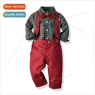 Boys Long Plaid Fall Strappy Bow Tie Sleeve Vintage Shirt