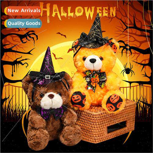 Wear a hat teddy bear doll Halloween decoration gifts bow ti