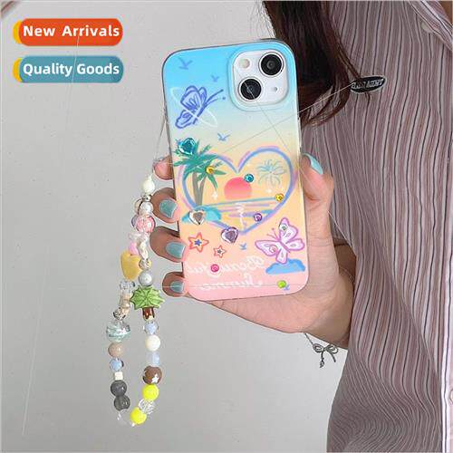 INS Love Sunrise Coconut iPhone 13 Chain 14 ProMax Case 适用