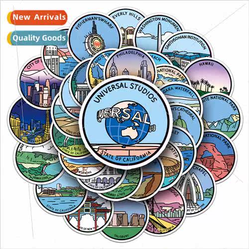 50 hand-painted landmark stickers outdoor architecture carto