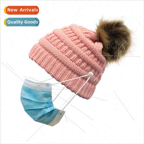 20 winter new button hat set cap mask knitted cap with wool