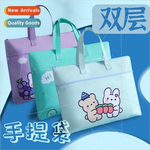 Cute student cartoon handheld file bag Ox适用d cloth A4 doub