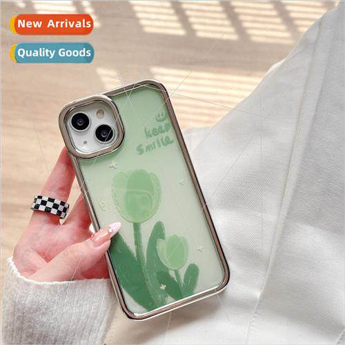 ins green tulip iPhone14 Fresh 12ProMax case 适用 Apple 13 F