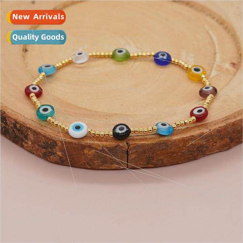 Bohemian  colorful glaze eyes gold beads beaded bracelet 适