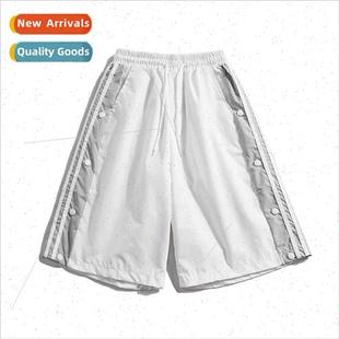breasted splicing wind color mens side pants Solid sports