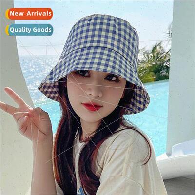 Plaid fishermans hat children spring and summer outing sun b
