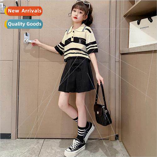 Girls summer knitted polo shirt suit 2023 summer new childre