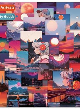 50 anime wind sunset beautiful scenery stickers luggage guit