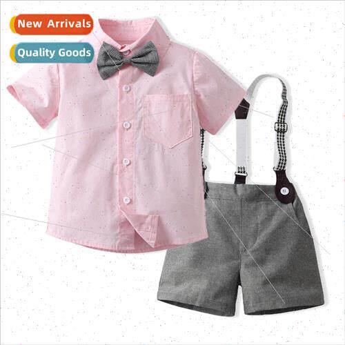 Summer childrens Korean  of the pink short-sleeved bow tie c