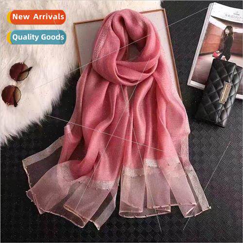 Autumn and winter new real womens silk wool beaded scarf mul