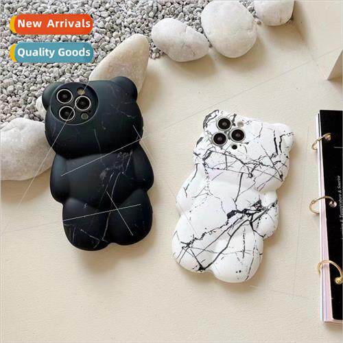 Black and White Marble Bear Shaped Apple 13ProMax/14 Phone C