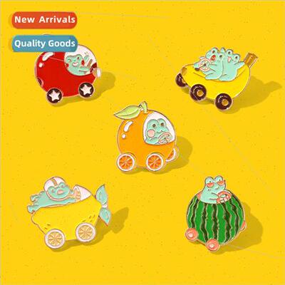 Style Cute Frog Fruit Car Brooch Small Car Watermelon Metal