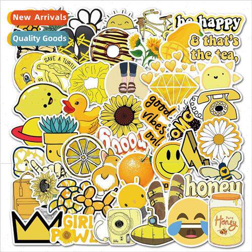 50 -repeating yellow fresh graffiti stickers luggage car wat