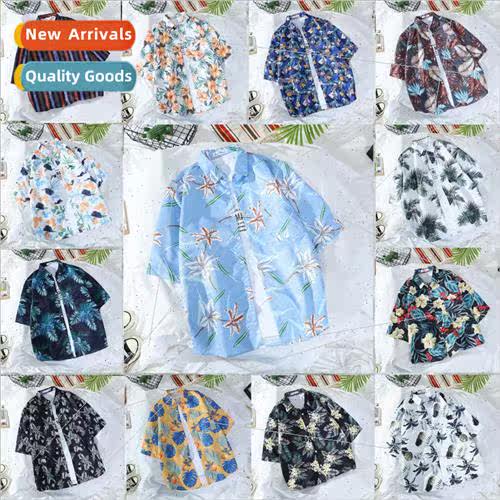ins Hawaiian wind printed shirt mens short-sleeved shirt sum