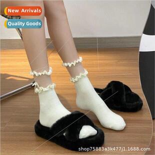 mid lace girls small thin Black calf bow socks with