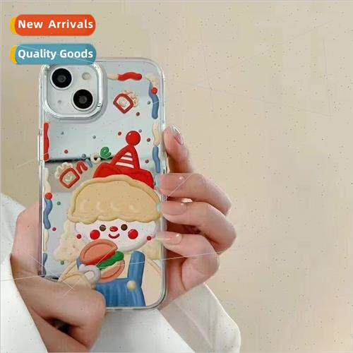 Cartoon Burger Girl Mirror 适用 Apple 14/13pro Phone Case ip