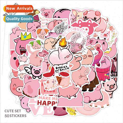 50 cartoon cute pink piggy graffiti stickers decorative moto