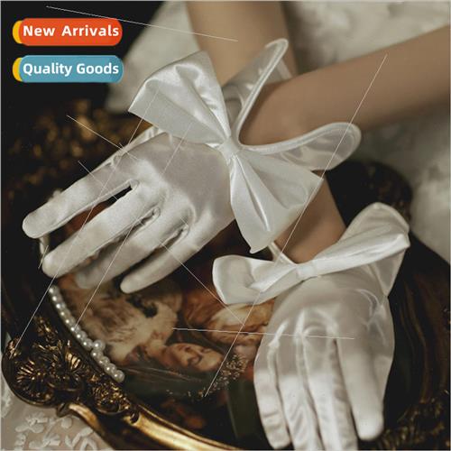 French retro gloves Hepburn  satin thin section bow female b