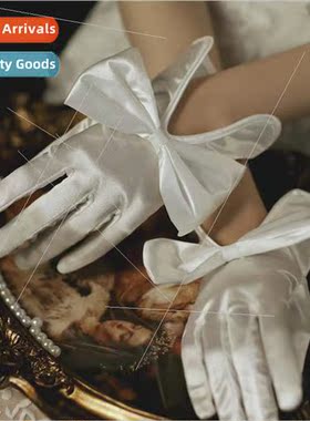 French retro gloves Hepburn  satin thin section bow female b