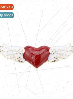 Japanese Korea red heart angel wings brooch pin corsage Vari