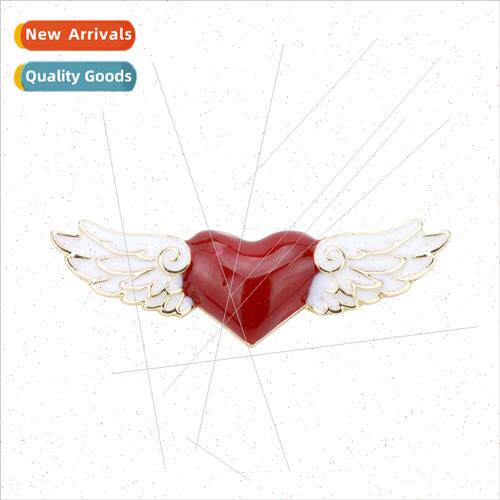 Japanese Korea red heart angel wings brooch pin corsage Vari