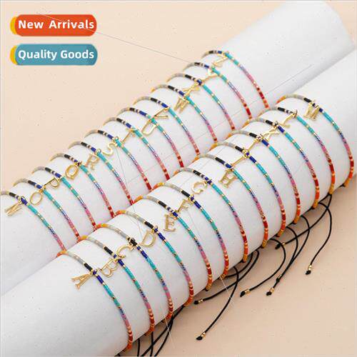 Dopamine handmade bead weaving alphabet bracelet rainbow col