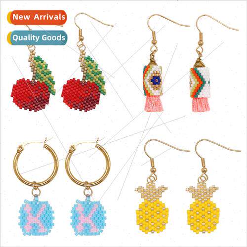 Brazilian Bohemian Rice Beads Cherry Fruit Earrings Handmade