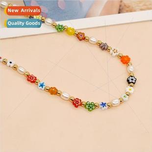 chain glazed flower Bohemian pearl collarbone beads beach