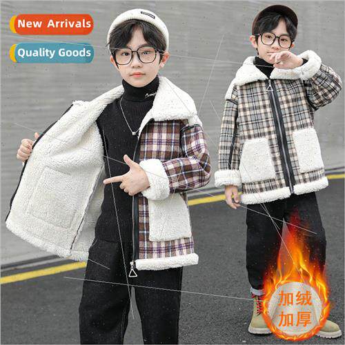 Boys thickened tweed jacket winter childrens padded tweed co