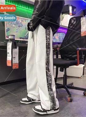 Cashew Flower Splicing Casual Pants Mens High Set Trend Loos