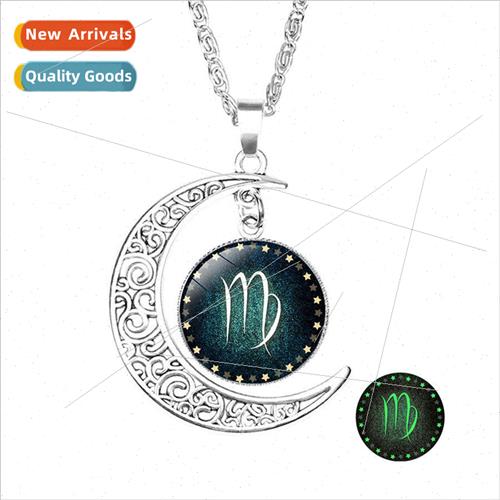 minous 12 Constellation Time Gemstone Crescent Moon Necklace