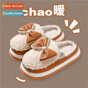 fall and winter Cotton bow female leather stepping slippers