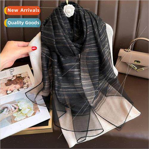 Silk scarf female spring and autumn hundred with gold thread