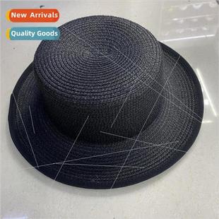 Top Black ght Body White Summer Wrap Straw Bowler Flat Hat
