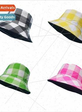 New gingham fishermans hat womens hat double-sided sunshade